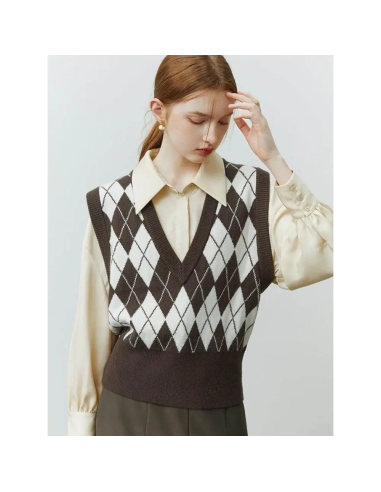 Light Academia Argyle Vest in Soft Beige Green or Pink Hues la livraison gratuite