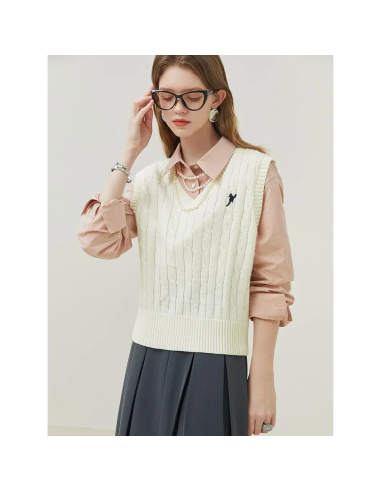 Elegant Cable Knit Sweater Vest for a Y2K Inspired Look Faites des économies