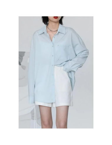 Light Blue Oversized Poplin Shirt with Chest Pocket in Y2K Style solde